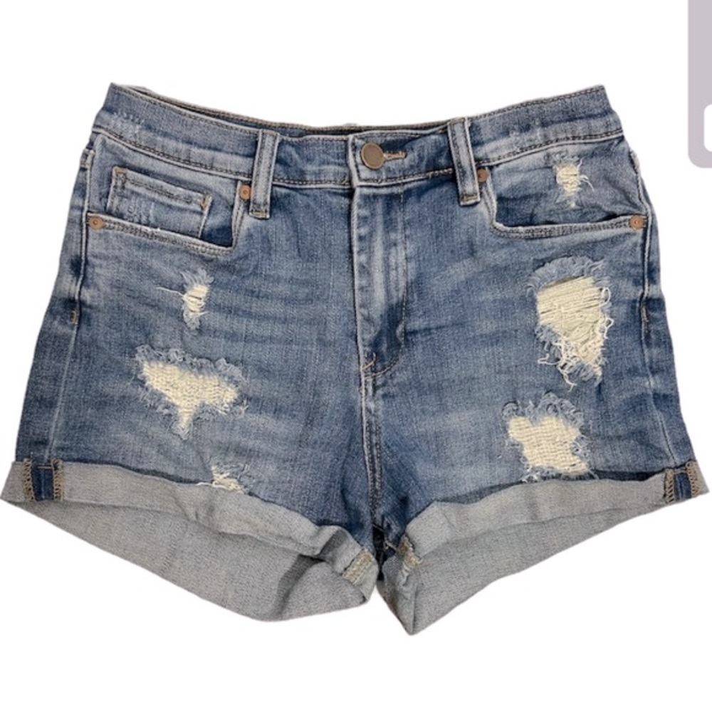 BlankNYC High Rise Fulton Jean Shorts Size 28 Distressed Stretch Roll Up